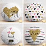 4'lü Sevgililer Günü Konseptli Özel Tasarım Modern Kombin Yuvarlak Yastık Kırlent Kılıf Seti Realhomes