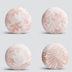 4'lü Beyaz Zeminde Pembe Yaprak Çizimli Dekoratif Dijital Baskılı Yuvarlak Yastık Kırlent Kılıf Seti Realhomes