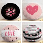 4'lü Sevgililer Günü Konseptli Özel Tasarım Modern Kombin Yuvarlak Yastık Kırlent Kılıf Seti Realhomes