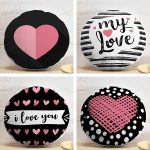 4'lü Sevgililer Günü Konseptli Özel Tasarım Modern Kombin Yuvarlak Yastık Kırlent Kılıf Seti Realhomes