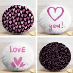 4'lü Sevgililer Günü Konseptli Özel Tasarım Modern Kombin Yuvarlak Yastık Kırlent Kılıf Seti Realhomes