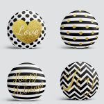 4'lü Siyah Beyaz Altın Varaklı Motifler Dijital Baskılı Yuvarlak Yastık Kırlent Kılıf Seti Realhomes