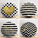 4'lü Siyah Beyaz Altın Varaklı Motifler Dijital Baskılı Yuvarlak Yastık Kırlent Kılıf Seti Realhomes