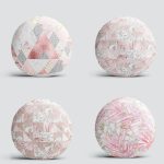 4'lü Geometrik Mermer Desenli Pembe Çiçek Motifli Dijital Baskılı Yuvarlak Yastık Kırlent Kılıf Seti Realhomes