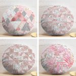 4'lü Geometrik Mermer Desenli Pembe Çiçek Motifli Dijital Baskılı Yuvarlak Yastık Kırlent Kılıf Seti Realhomes