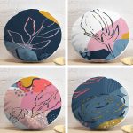 4'lü Renkli Bohem Yaprak Çizimli Özel Tasarım Modern Yuvarlak Yastık Kırlent Kılıfı Seti Realhomes