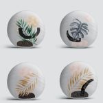 4'lü Gri Zeminde Gümüş Ve Gold Yaprak Tasarımlı Modern Yuvarlak Yastık Kırlent Kılıf Seti Realhomes