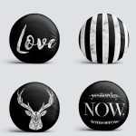 Realhomes 4'lü Siyah Zeminde Mermer Tasarımlı Dekoratif Yuvarlak Yastık Kırlent Kılıfı Seti Realhomes