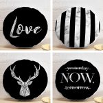 Realhomes 4'lü Siyah Zeminde Mermer Tasarımlı Dekoratif Yuvarlak Yastık Kırlent Kılıfı Seti Realhomes