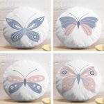 4'lü Beyaz Zemin Pembe & Mavi Kelebek Tasarımlı Dijital Baskılı Yuvarlak Yastık Kırlent Kılıf Seti Realhomes
