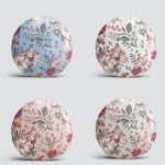 4'lü Pastel Zemin Kurumuş Çiçek Çizimli Dijital Baskılı Modern Yuvarlak Yastık Kırlent Kılıf Seti Realhomes