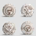 4'lü Beyaz Zemin Etnik Kara Kalem Çizimli Dijital Baskılı Modern Yuvarlak Yastık Kırlent Kılıf Seti Realhomes