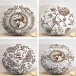 4'lü Beyaz Zemin Etnik Kara Kalem Çizimli Dijital Baskılı Modern Yuvarlak Yastık Kırlent Kılıf Seti Realhomes