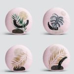 4'lü Pembe Zemin Üzeinde Gümüş Ve Gold Yaprak Tasarımlı Modern Yuvarlak Yastık Kırlent Kılıf Seti Realhomes