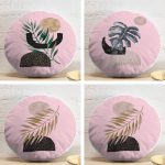 4'lü Pembe Zemin Üzeinde Gümüş Ve Gold Yaprak Tasarımlı Modern Yuvarlak Yastık Kırlent Kılıf Seti Realhomes