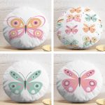 4'lü Renkli Kelebekler Özel Tasarım Dijital Baskılı Modern Yuvarlak Yastık Kırlent Kılıf Seti Realhomes
