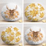 4'lü Kuru Sonbahar Yaprakları & Geyik Tasarımlı Dijital Baskılı Yuvarlak Yastık Kırlent Kılıf Seti Realhomes