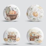 4'lü Kabak Çizimli Özel Tasarım Dijital Baskılı Modern Yuvarlak Yastık Kırlent Kılıf Seti Realhomes