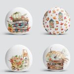 4'lü Kabak & Meyveler Özel Tasarım Dijital Baskılı Modern Yuvarlak Yastık Kırlent Kılıf Seti Realhomes