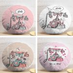 4'lü Renkli Zemin Retro Çevirmeli Telefon Tasarımlı Modern Yuvarlak Yastık Kırlent Kılıf Seti Realhomes