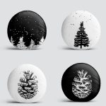 4'lü Siyah Beyaz Çam Ağacı & Kozalak Tasarımlı Dijital Baskılı Yuvarlak Yastık Kırlent Kılıf Seti Realhomes