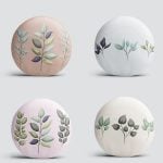 4'lü Renkli Zemin Yaprak Dalları Özel Tasarım Dijital Baskılı Yuvarlak Yastık Kırlent Kılıf Seti Realhomes