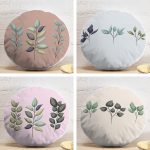 4'lü Renkli Zemin Yaprak Dalları Özel Tasarım Dijital Baskılı Yuvarlak Yastık Kırlent Kılıf Seti Realhomes