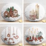 4'lü Özel Tasarım Mum Dekoratif Süs Tasarımlı Dijital Baskılı Yuvarlak Yastık Kırlent Kılıf Seti Realhomes