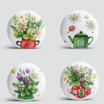 4'lü Rengarenk Sevimli Saksılar İçinde Çiçek Tasarımlı Modern Yuvarlak Yastık Kırlent Kılıf Seti Realhomes