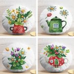 4'lü Rengarenk Sevimli Saksılar İçinde Çiçek Tasarımlı Modern Yuvarlak Yastık Kırlent Kılıf Seti Realhomes