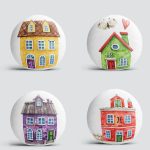 4'lü Renkli Evler Özel Tasarım Dijital Baskılı Modern Yuvarlak Yastık Kırlent Kılıf Seti Realhomes