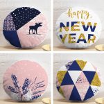 4'lü Happy New Year Temalı Dijital Baskılı Modern Yuvarlak Yastık Kırlent Kılıf Seti Realhomes