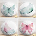 4'lü Renkli Suluboya Kelebek Çizimli Dijital Baskılı Modern Yuvarlak Yastık Kırlent Kılıf Seti Realhomes