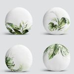 4'lü Beyaz Zemin Yeşil Tropik Yaprak Motifli Dijital Baskılı Yuvarlak Yastık Kırlent Kılıf Seti Realhomes