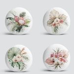 4'lü Egzotik Yaprak Tasarımlı Dijital Baskılı Modern Yuvarlak Yastık Kırlent Kılıf Seti Realhomes