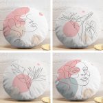 4'lü Beyaz Zemin Üzeinde Botanik Portre Çizimli  Dijital Basklı Yuvarlak Yastık Kırlent Kılıf Seti Realhomes