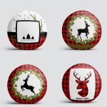 4'lü Kırmızı Ekose Mery Christmas Özel Tasarımlı Dijital Baskılı Yuvarlak Yastık Kırlent Kılıf Seti Realhomes