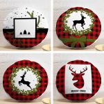 4'lü Kırmızı Ekose Mery Christmas Özel Tasarımlı Dijital Baskılı Yuvarlak Yastık Kırlent Kılıf Seti Realhomes