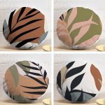 4'lü Özel Tasarım İnce Dal Yaprakları Dijital Baskılı Modern Yuvarlak Yastık Kırlent Kılıf Seti Realhomes