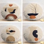 4'lü Krem Zeminli Etnik Tasarımlı Dijital Baskılı Modern Yuvarlak Yastık Kırlent Kılıf Seti Realhomes