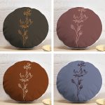 4'lü Rengarenk Zemin Onedraw Çiçek Çizimli Dijital Baskılı Modern Yuvarlak Yastık Kırlent Kılıf Seti Realhomes