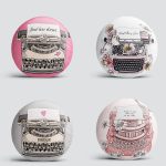 4'lü Renkli Zemin Antika Daktilo Çizimli Dijital Baskılı Modern Yuvarlak Yastık Kırlent Kılıf Seti Realhomes