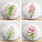 4'lü Egzotik Yaprak Tasarımlı Dijital Baskılı Modern Yuvarlak Yastık Kırlent Kılıf Seti Realhomes