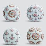 4'lü Mavi Zemin Dümen & Çapa Motifli Dijital Baskılı Modern Yuvarlak Yastık Kırlent Kılıf Seti Realhomes