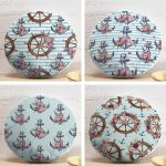 4'lü Mavi Zemin Dümen & Çapa Motifli Dijital Baskılı Modern Yuvarlak Yastık Kırlent Kılıf Seti Realhomes