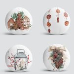 4'lü Kozalak & Şamdan Tasarımlı Dijital Baskılı Modern Yuvarlak Yastık Kırlent Kılıf Seti Realhomes