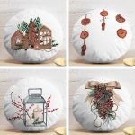 4'lü Kozalak & Şamdan Tasarımlı Dijital Baskılı Modern Yuvarlak Yastık Kırlent Kılıf Seti Realhomes