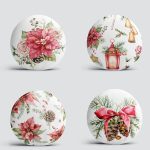 4'lü Gül & Kozalak Özel Tasarımlı Dijital Baskılı Modern Yuvarlak Yastık Kırlent Kılıf Seti Realhomes