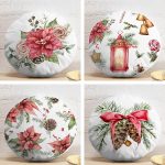 4'lü Gül & Kozalak Özel Tasarımlı Dijital Baskılı Modern Yuvarlak Yastık Kırlent Kılıf Seti Realhomes