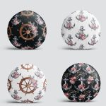 4'lü Çapa & Dümen Özel Tasarımlı Dijital Baskılı Modern Yuvarlak Yastık Kırlent Kılıf Seti Realhomes